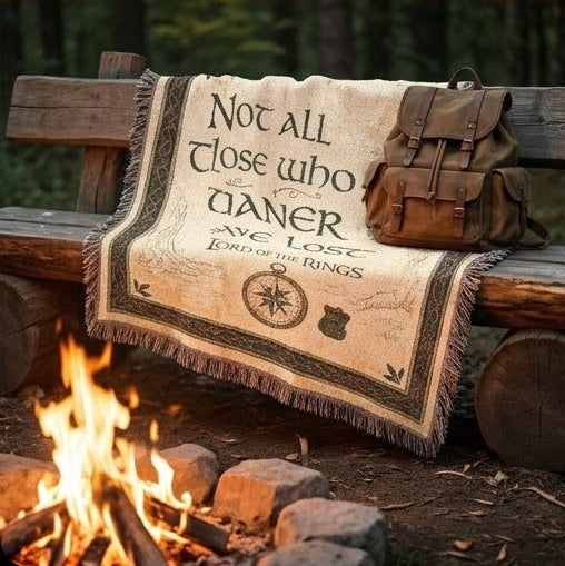 "Not All Those Who Wander Are Lost" Woven Blanket - Lord of the Rings Inspired Fan Gift, Tolkien Quote Throw
