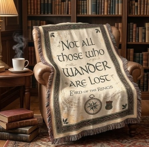 "Not All Those Who Wander Are Lost" Woven Blanket - Lord of the Rings Inspired Fan Gift, Tolkien Quote Throw